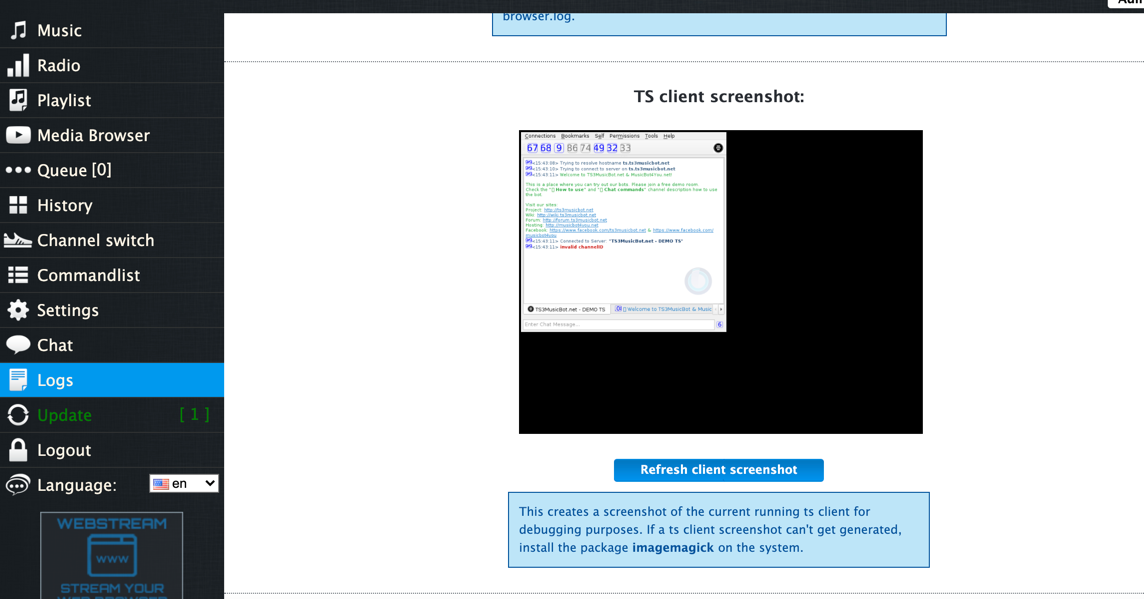 Webinterface -> Logs -> TS client screenshot